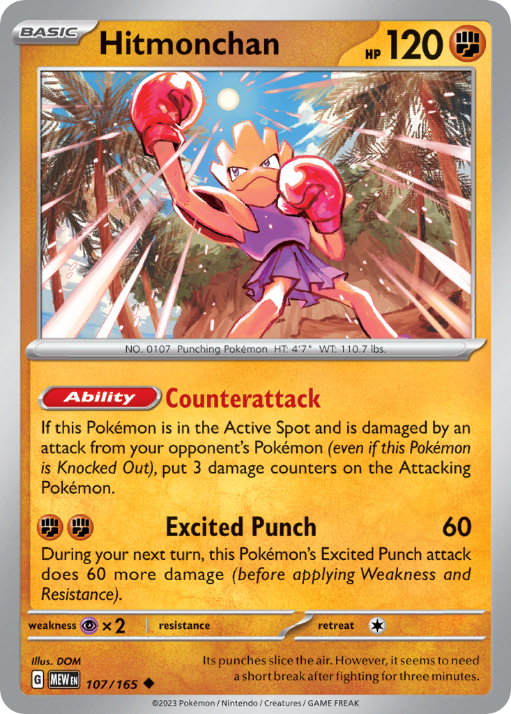 Hitmonchan - 107/165 -SV: Scarlet & Violet 151 (MEW) (Reverse Holo)