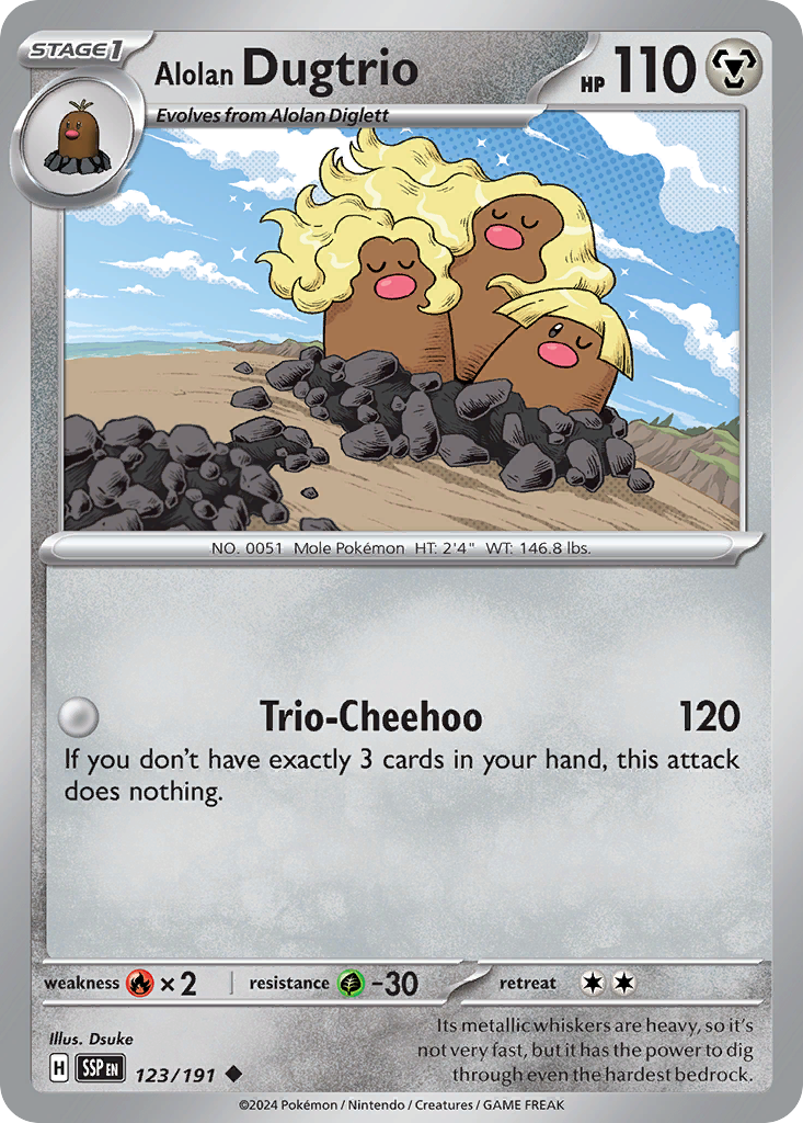 Alolan Dugtrio - 123/191 - Surging Sparks (Reverse Holo)