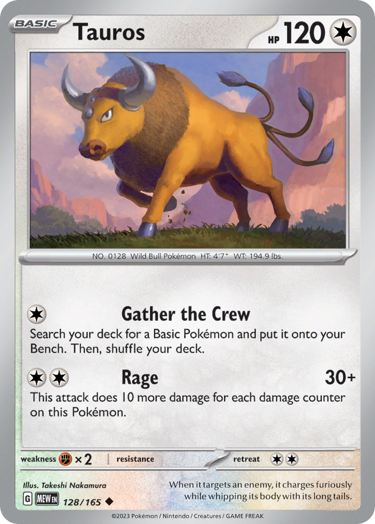 Tauros - 128/165 -SV: Scarlet & Violet 151 (MEW) (Reverse Holo)