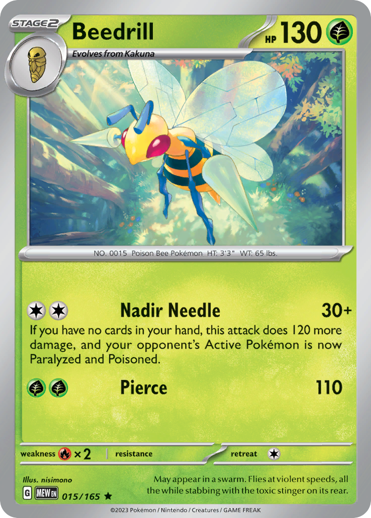 Beedrill - 015/165 -SV: Scarlet & Violet 151 (MEW) (Reverse Holo)