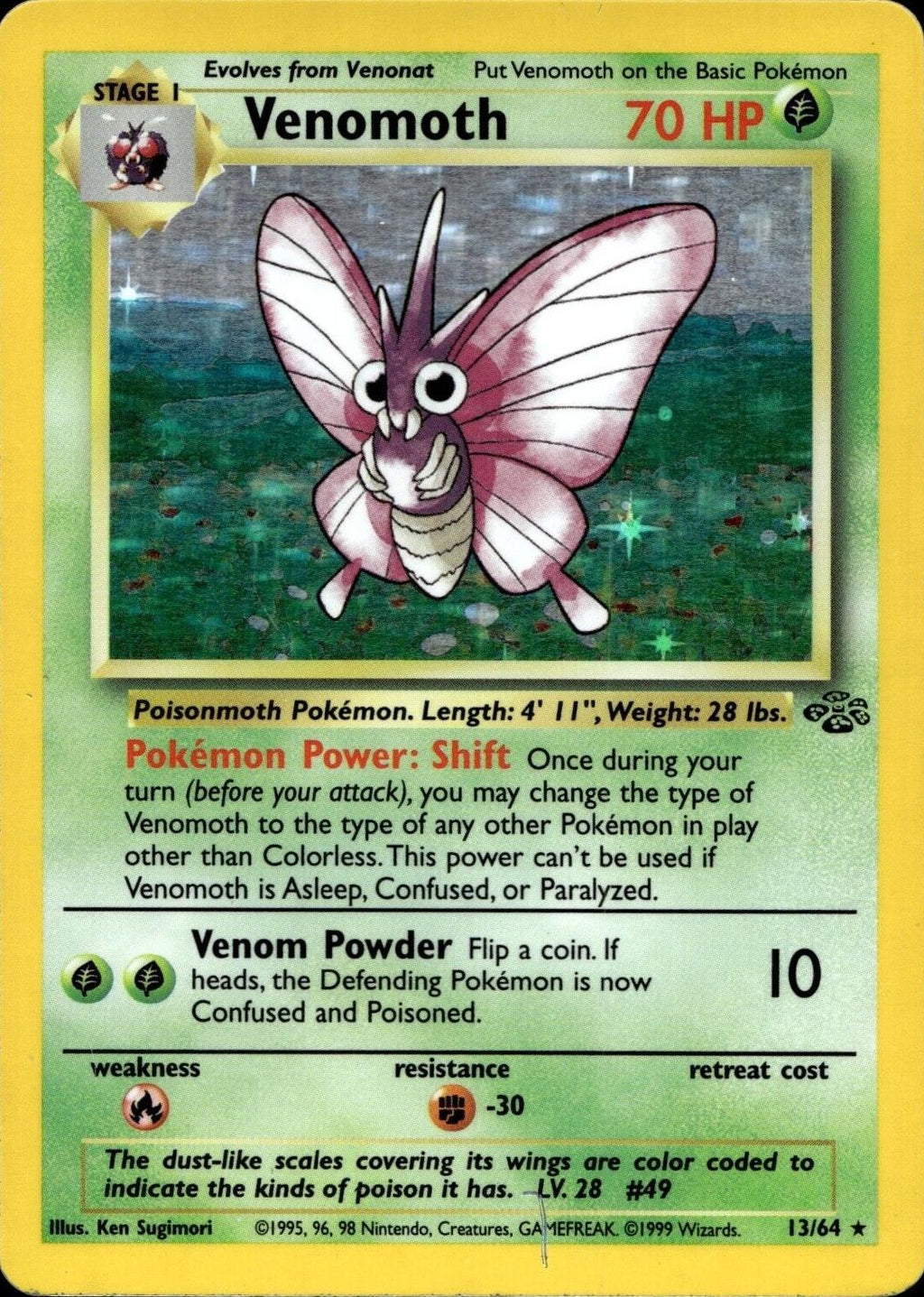 Venomoth - 13/64 - Jungle (base2) (Holo) (Moderately Played)
