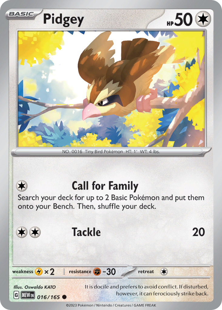 Pidgey - 016/165 -SV: Scarlet & Violet 151 (MEW) (Reverse Holo)