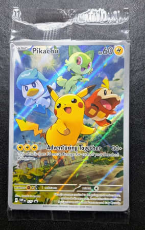 Pokemon - Paldea Evolved - Pikachu Promo Card #27 + Paldea Evolved ETB Sleeves
