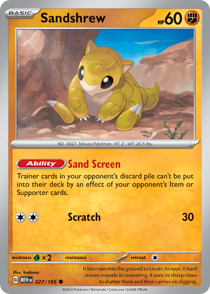 Sandshrew - 027/165 -SV: Scarlet & Violet 151 (MEW) (Reverse Holo)