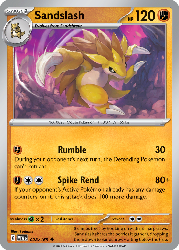 Sandslash - 028/165 -SV: Scarlet & Violet 151 (MEW) (Reverse Holo)