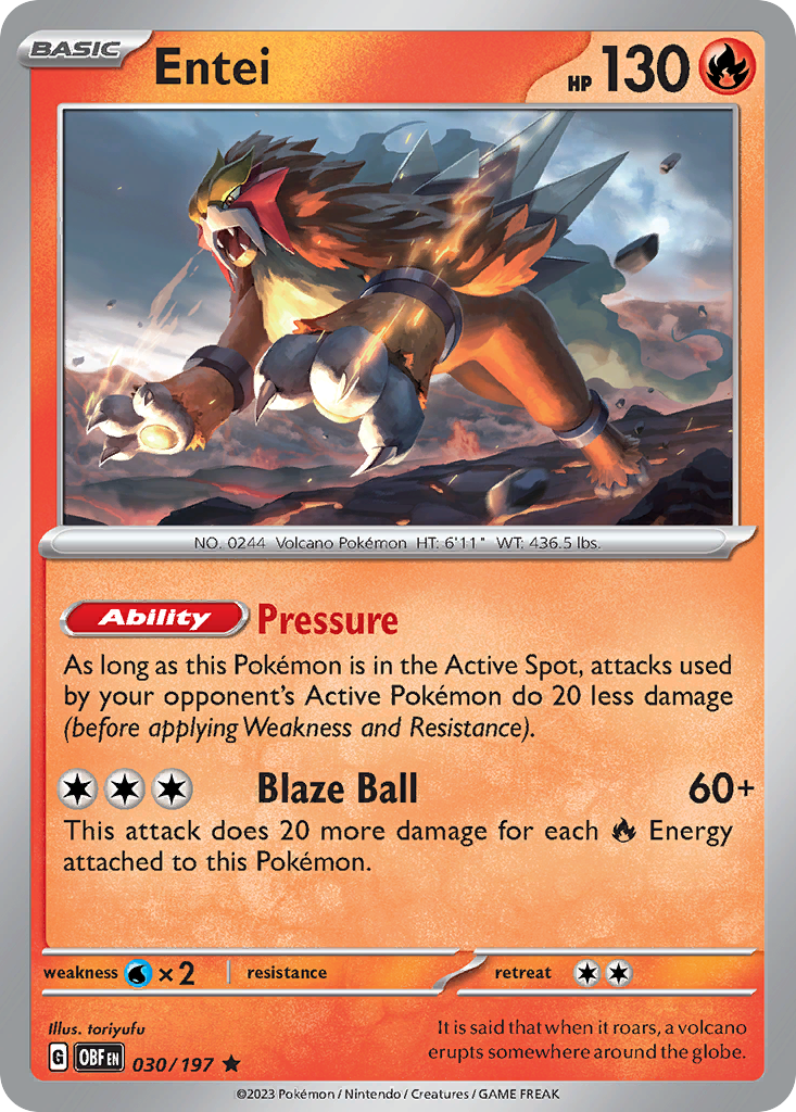 Entei - 030/197 - Obsidian Flames (Holo)