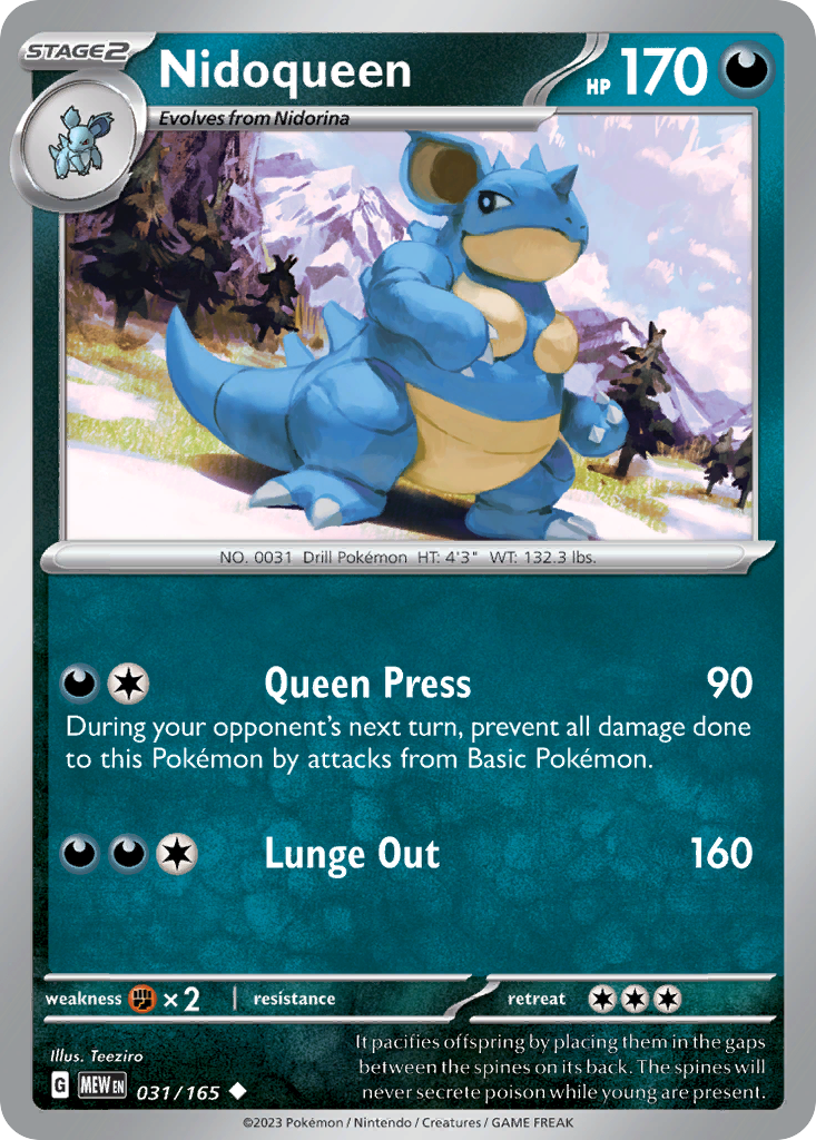 Nidoqueen - 031/165 -SV: Scarlet & Violet 151 (MEW) (Reverse Holo)