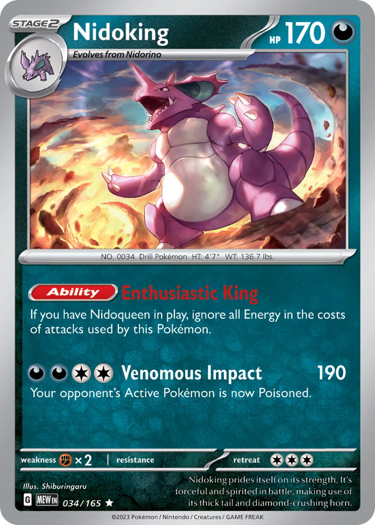 Nidoking - 034/165 -SV: Scarlet & Violet 151 (MEW) (Reverse Holo)