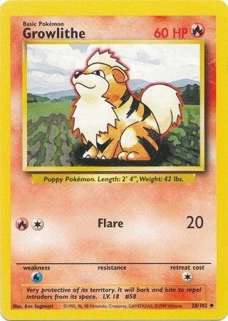 Growlithe - 028/102 - Base Set (base1) (Moderately Played)