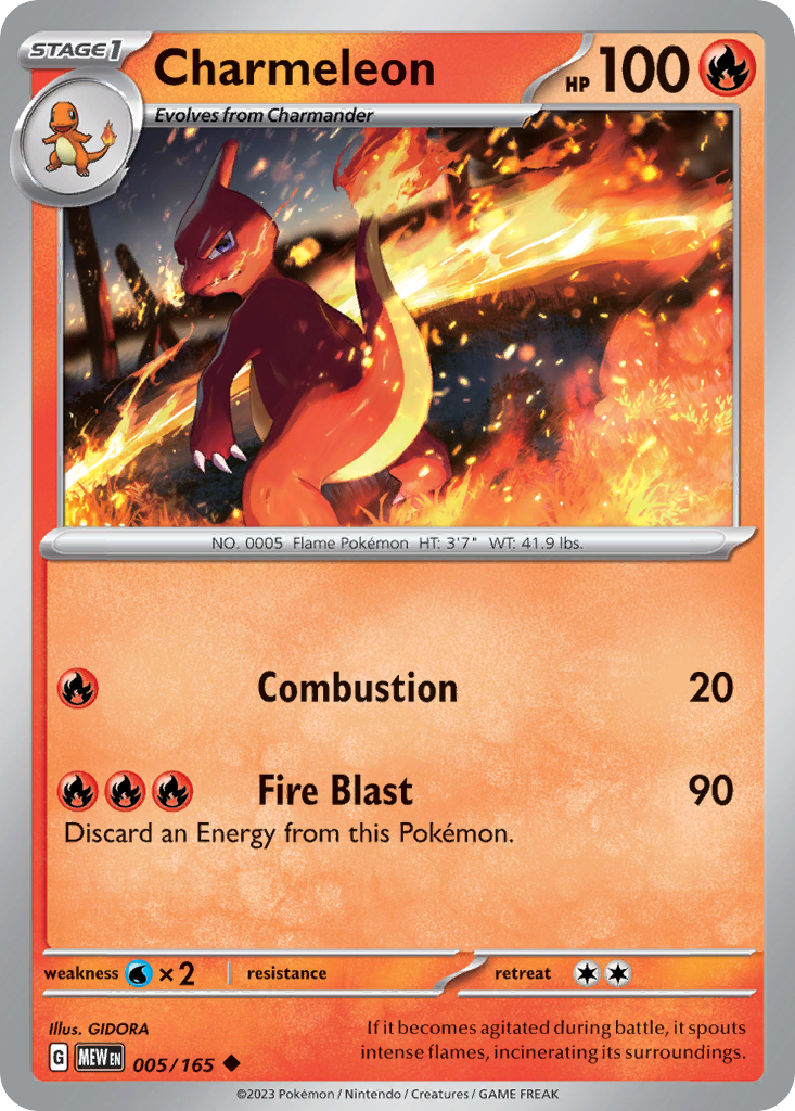Charmeleon - 005/165 -SV: Scarlet & Violet 151 (MEW) (Reverse Holo)