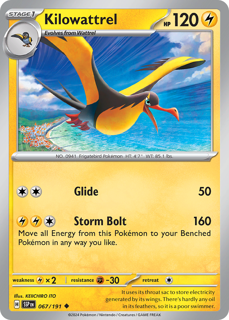 Kilowattrel- 067/191 - Surging Sparks (Reverse Holo)