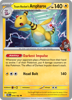 Team Rocket's Ampharos - 074/182 - SV: Destined Rivals (DRI) (Reverse Holo)