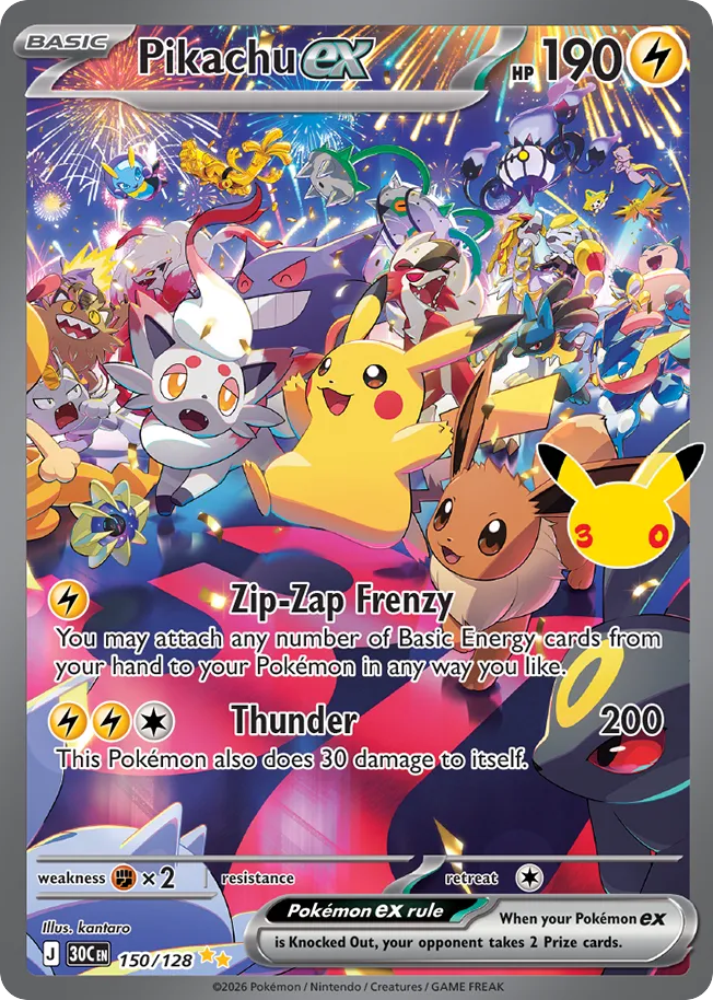 Pikachu ex - 150/128 - Mega Evolution: 30th Celebration (30C) Pokémon card