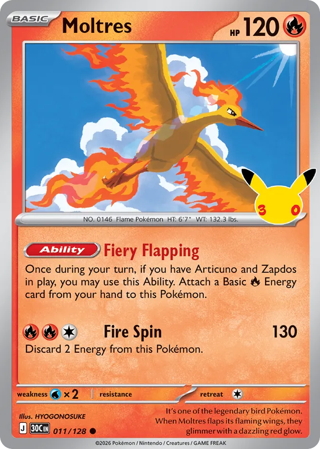 Moltres - 011/128 - Mega Evolution: 30th Celebration (30C) Pokémon card