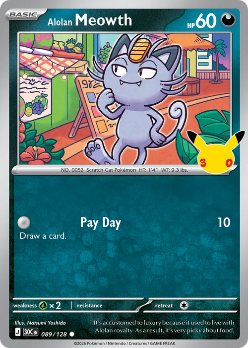 Alolan Meowth - 089/128 - Mega Evolution: 30th Celebration (30C) Pokémon card