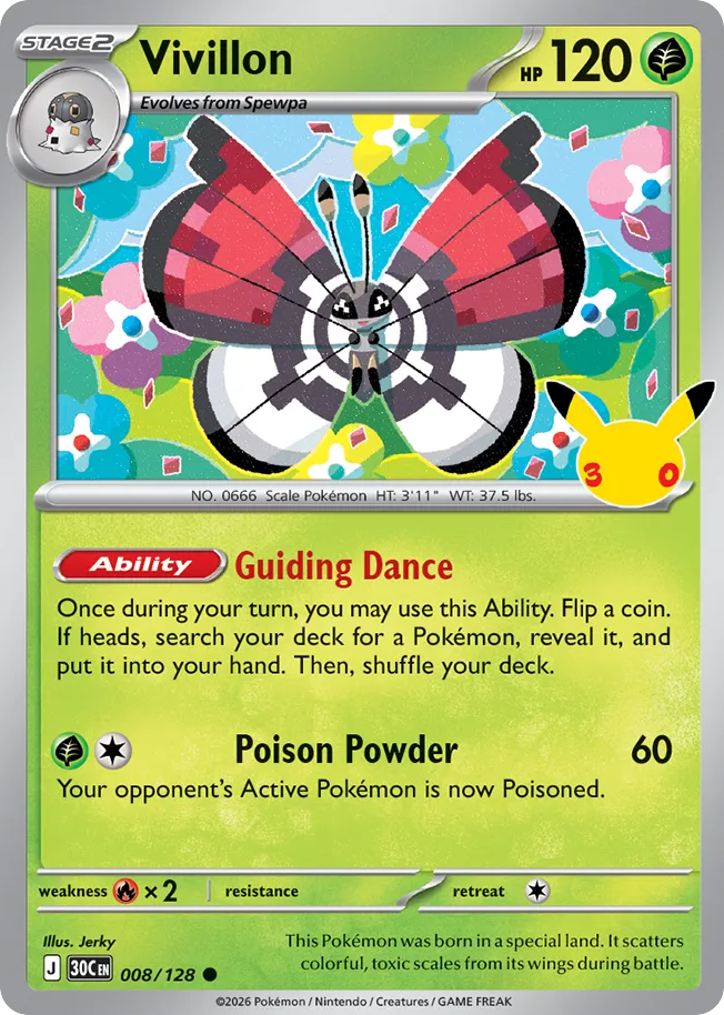 Vivillon - 008/128 - Mega Evolution: 30th Celebration (30C) Pokémon card
