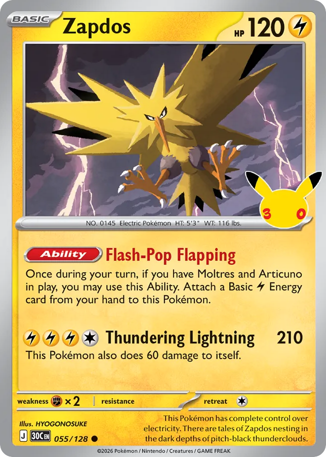 Zapdos - 055/128 - Mega Evolution: 30th Celebration (30C) Pokémon card