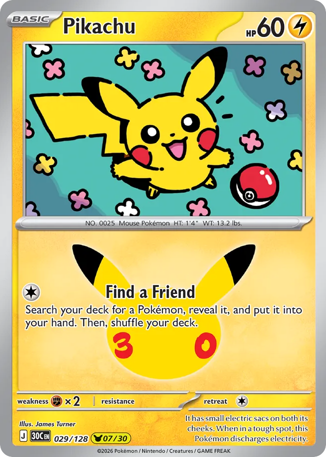 Pikachu - 029/128 - Mega Evolution: 30th Celebration (30C) Pokémon card