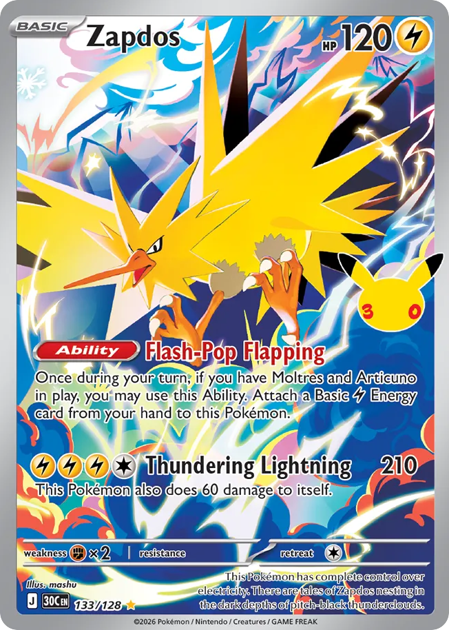 Zapdos - 133/128 - Mega Evolution: 30th Celebration (30C) Pokémon card