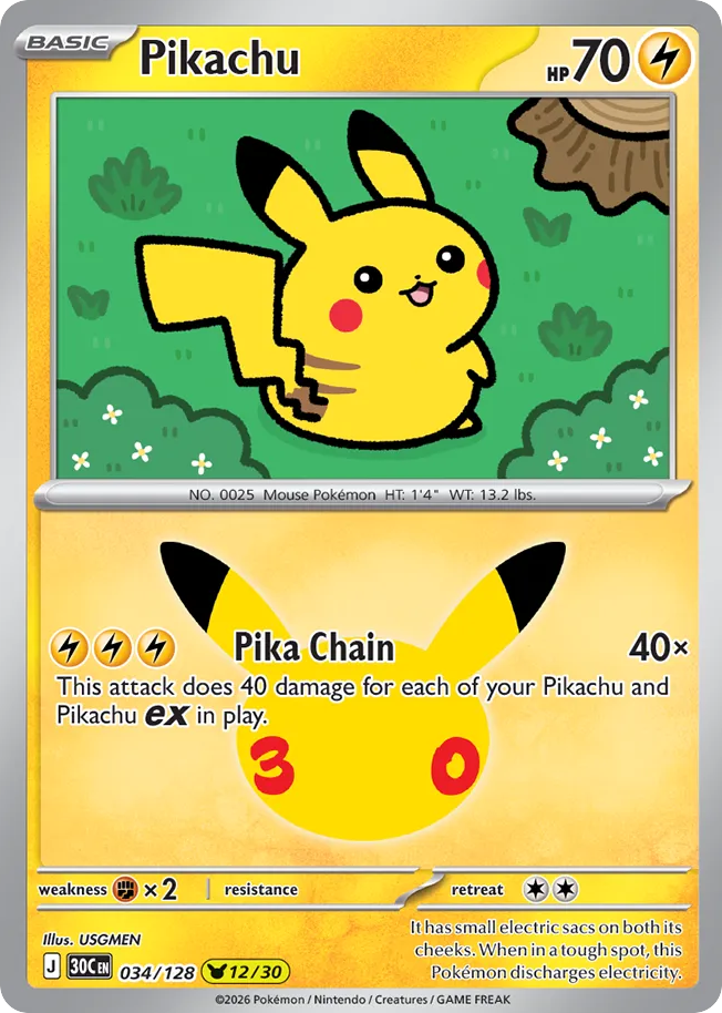 Pikachu - 034/128 - Mega Evolution: 30th Celebration (30C) Pokémon card