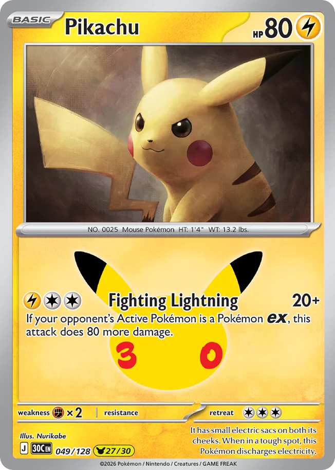 Pikachu - 049/128 - Mega Evolution: 30th Celebration (30C) Pokémon card