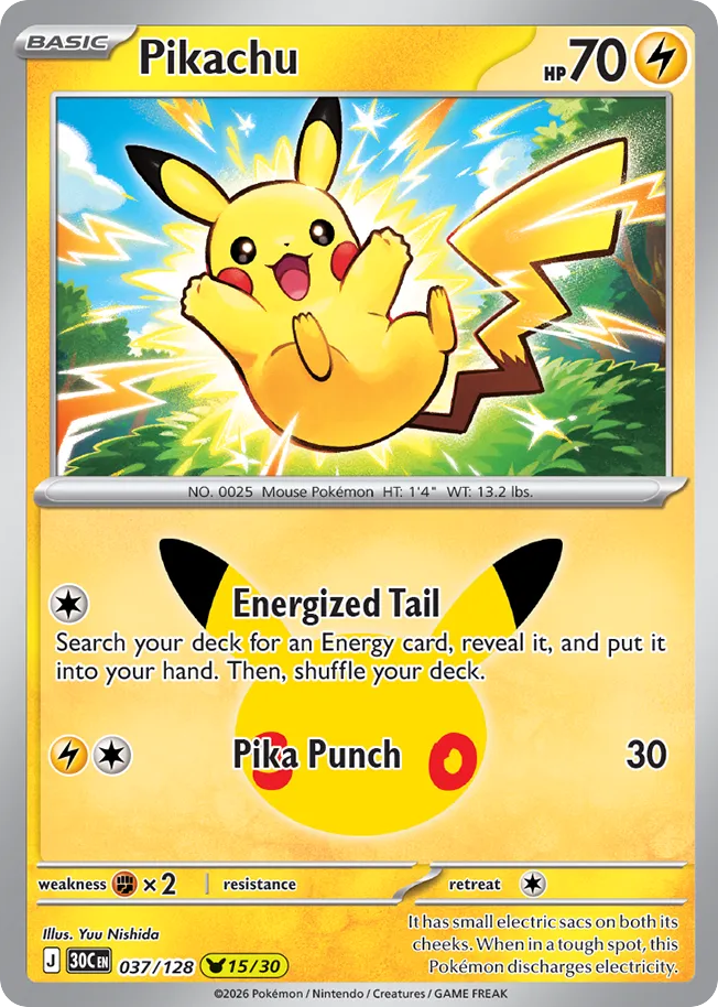 Pikachu - 037/128 - Mega Evolution: 30th Celebration (30C) Pokémon card