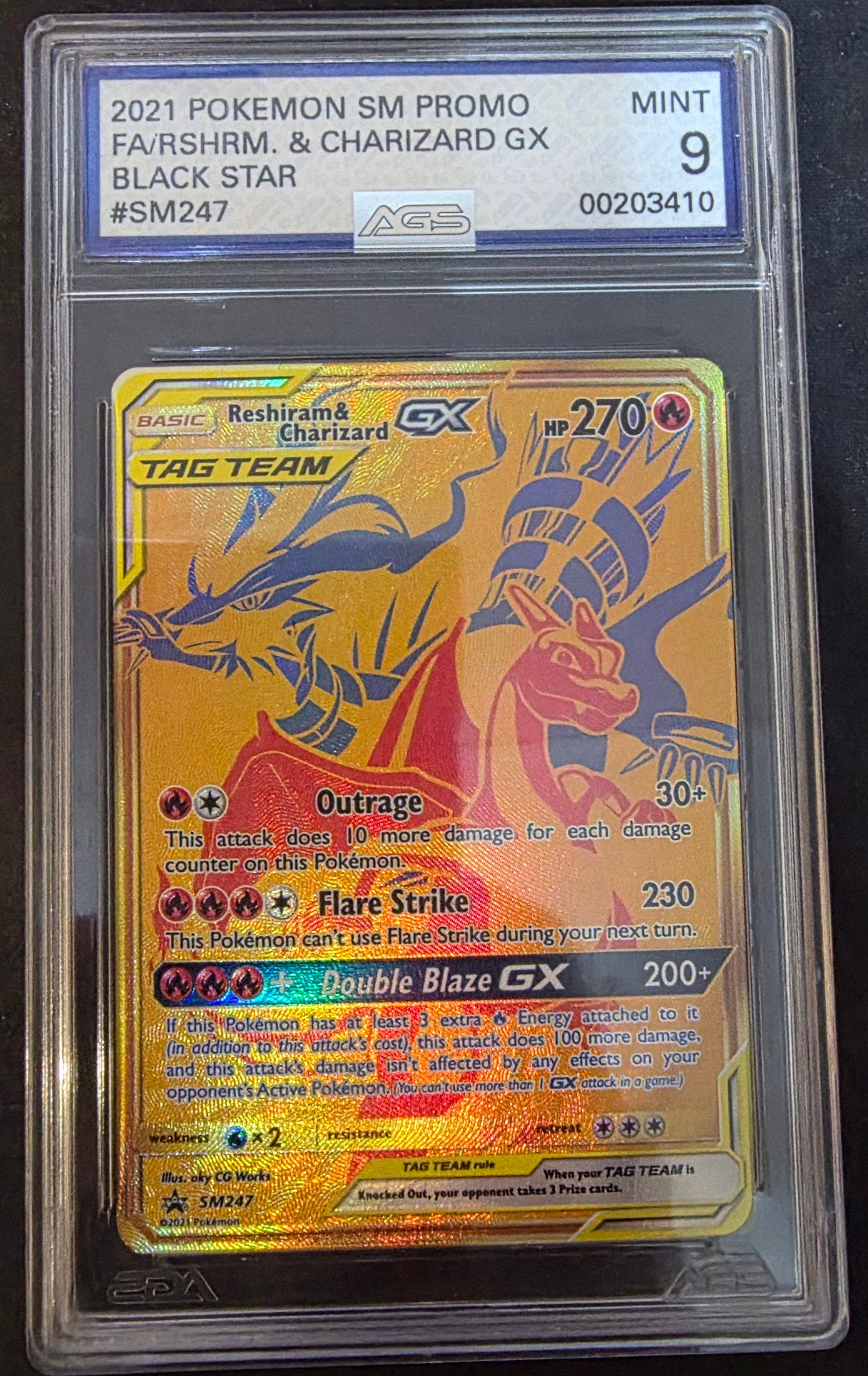 RESHIRAM & CHARIZARD GX POKEMON SM BLACK STAR PROMO #SM247 FULL ART/RESHIRAM & CHARIZARD GX AGS 9 #SM247